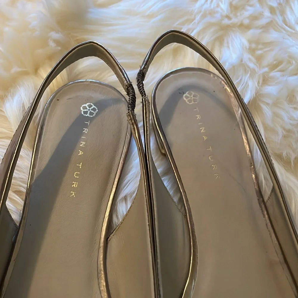 Trina Turk Bronze Metallic Flat Leather Slingbacks